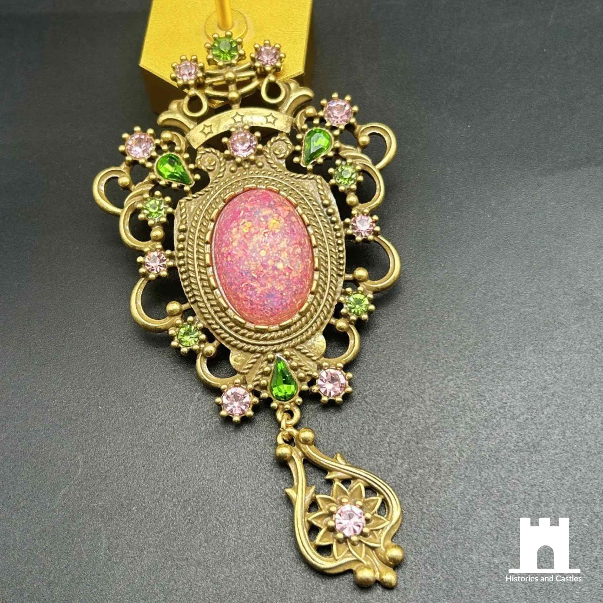 Vintage Baroque Palace Brooch | Large Pink Gemstone & Crystal Statement Pin Jewellery