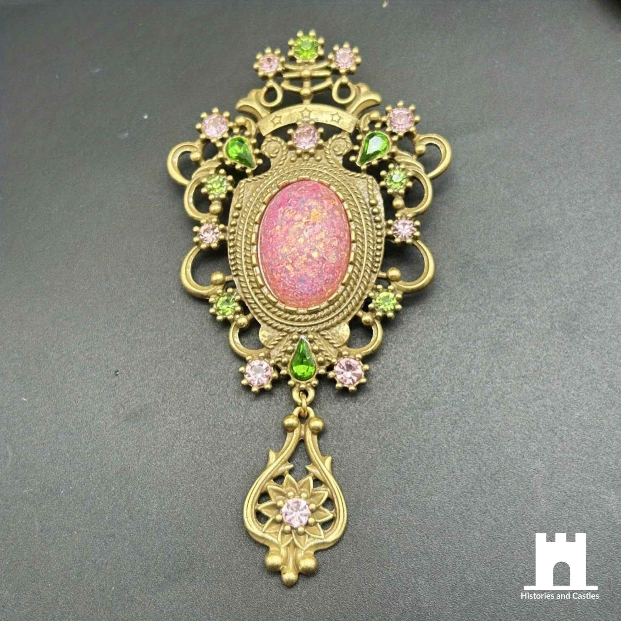 Vintage Baroque Palace Brooch | Large Pink Gemstone & Crystal Statement Pin Jewellery