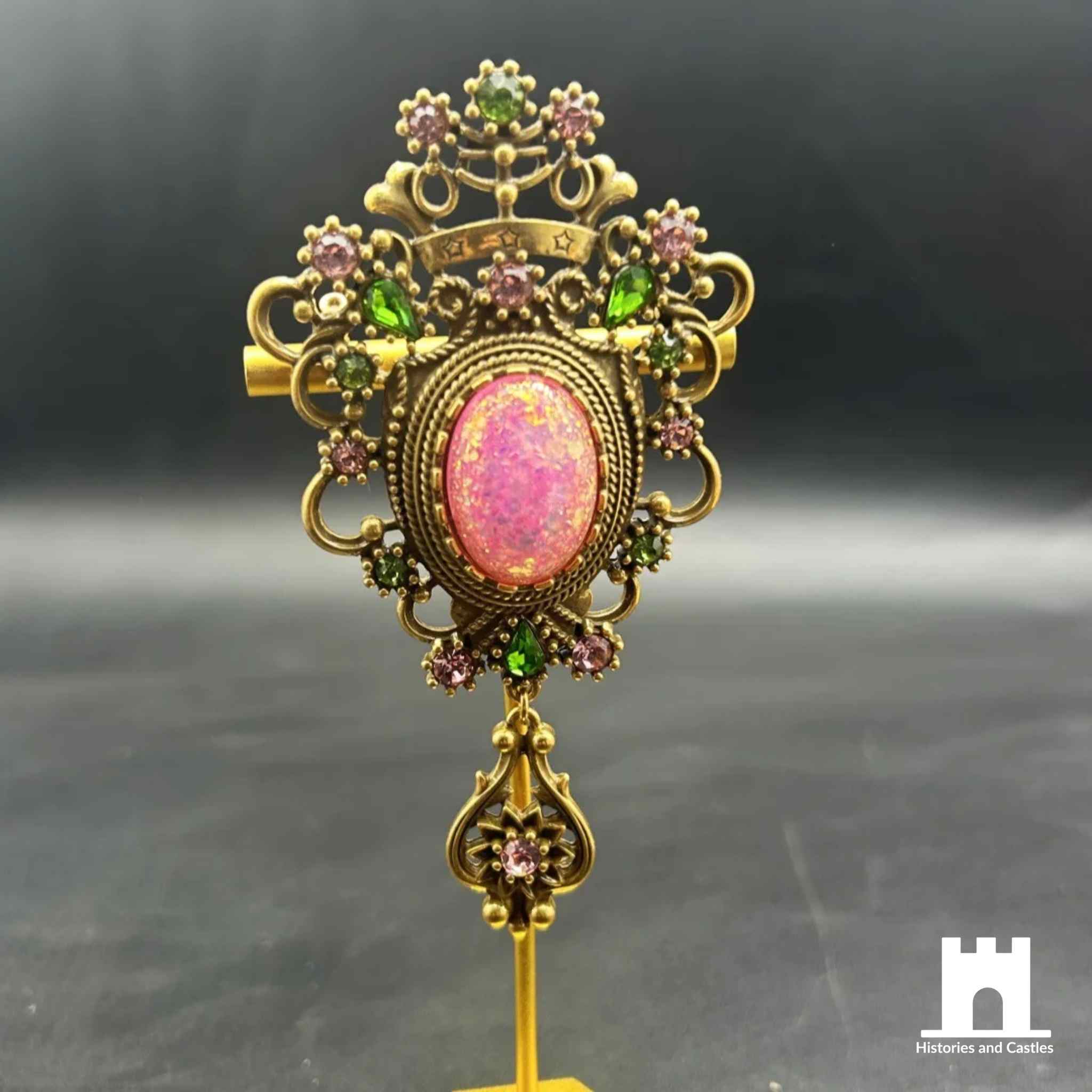 Vintage Baroque Palace Brooch | Large Pink Gemstone & Crystal Statement Pin Jewellery