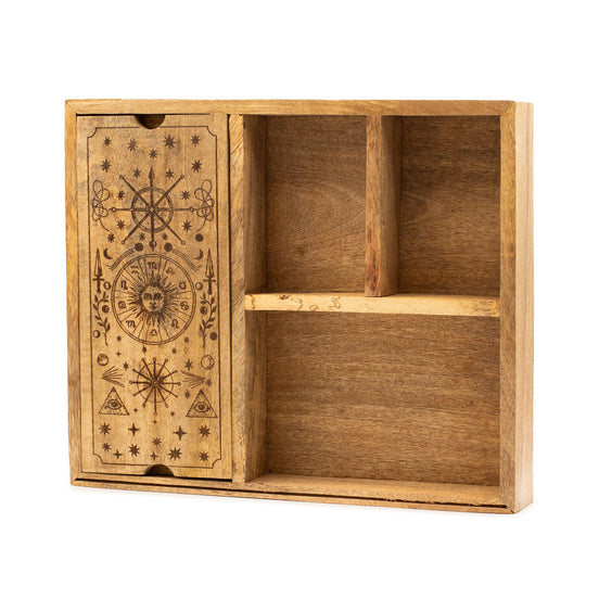 Tarot Box with Card Holder & 4 Sections – Wooden Deck and Crystal Storage Tarot Cards