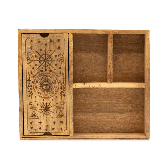 Tarot Box with Card Holder & 4 Sections – Wooden Deck and Crystal Storage Tarot Cards