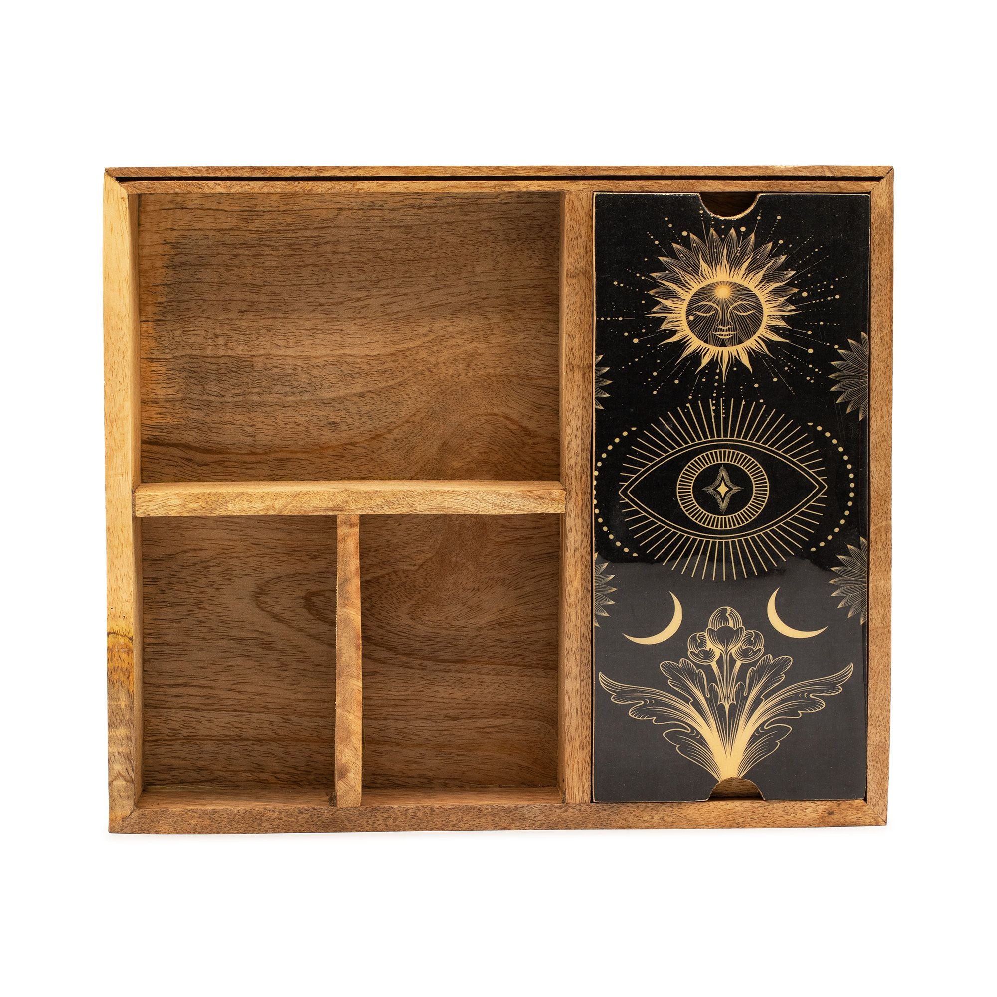 Four Section Tarot Box with Card Holder – Wooden Storage Organiser Tarot Cards