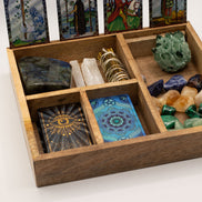 Four Section Tarot Box with Card Holder – Wooden Storage Organiser Tarot Cards