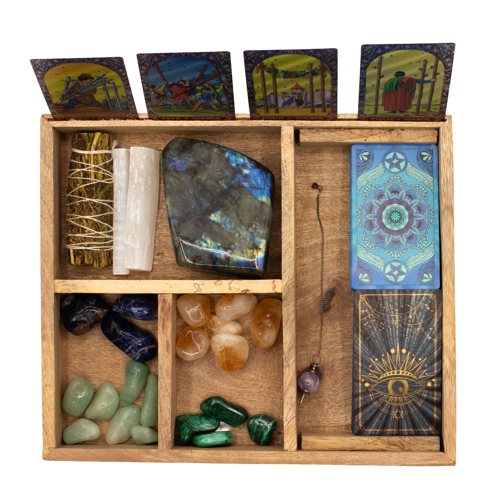 Four Section Tarot Box with Card Holder – Wooden Storage Organiser Tarot Cards