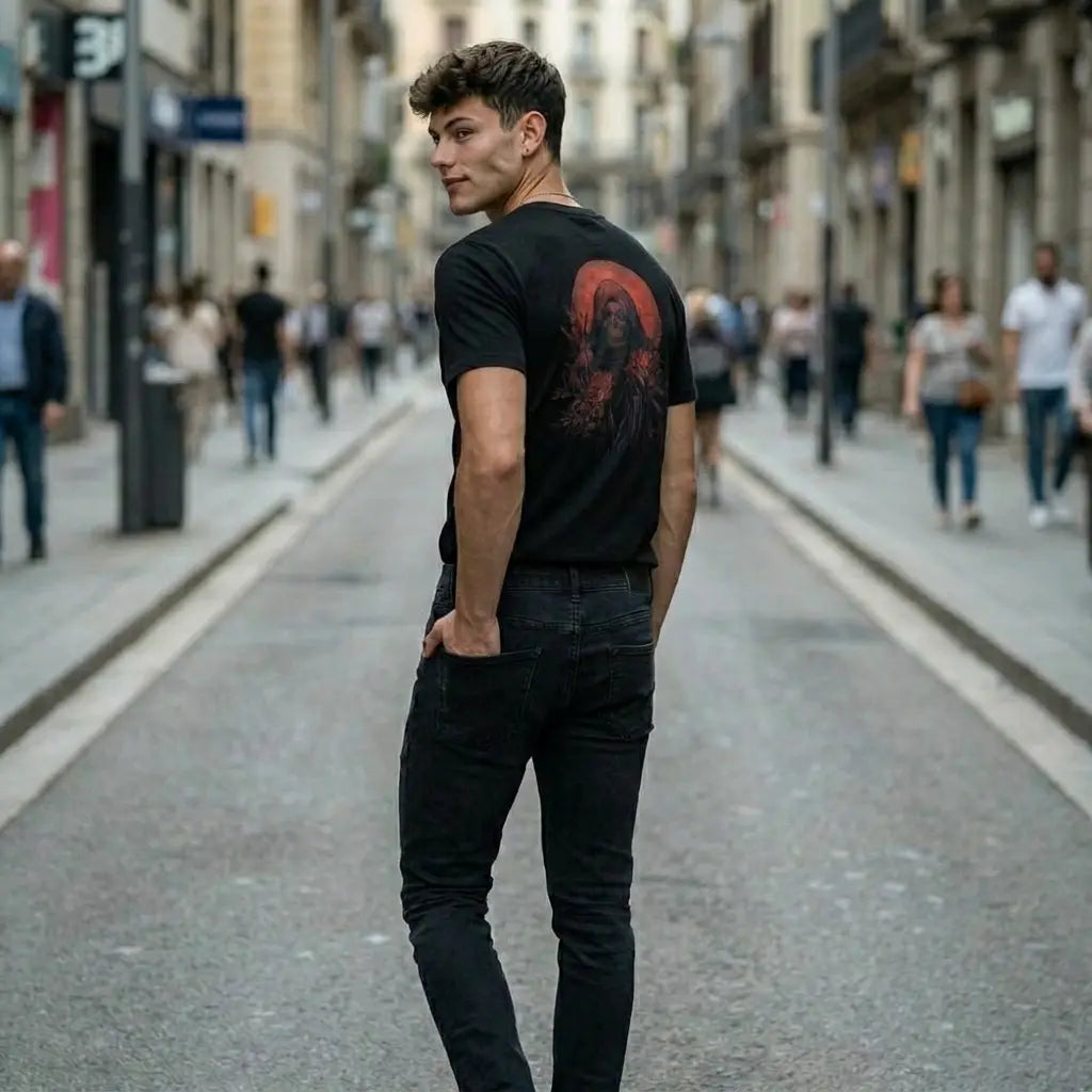 Grim Reaper T-Shirt worn by man in the street