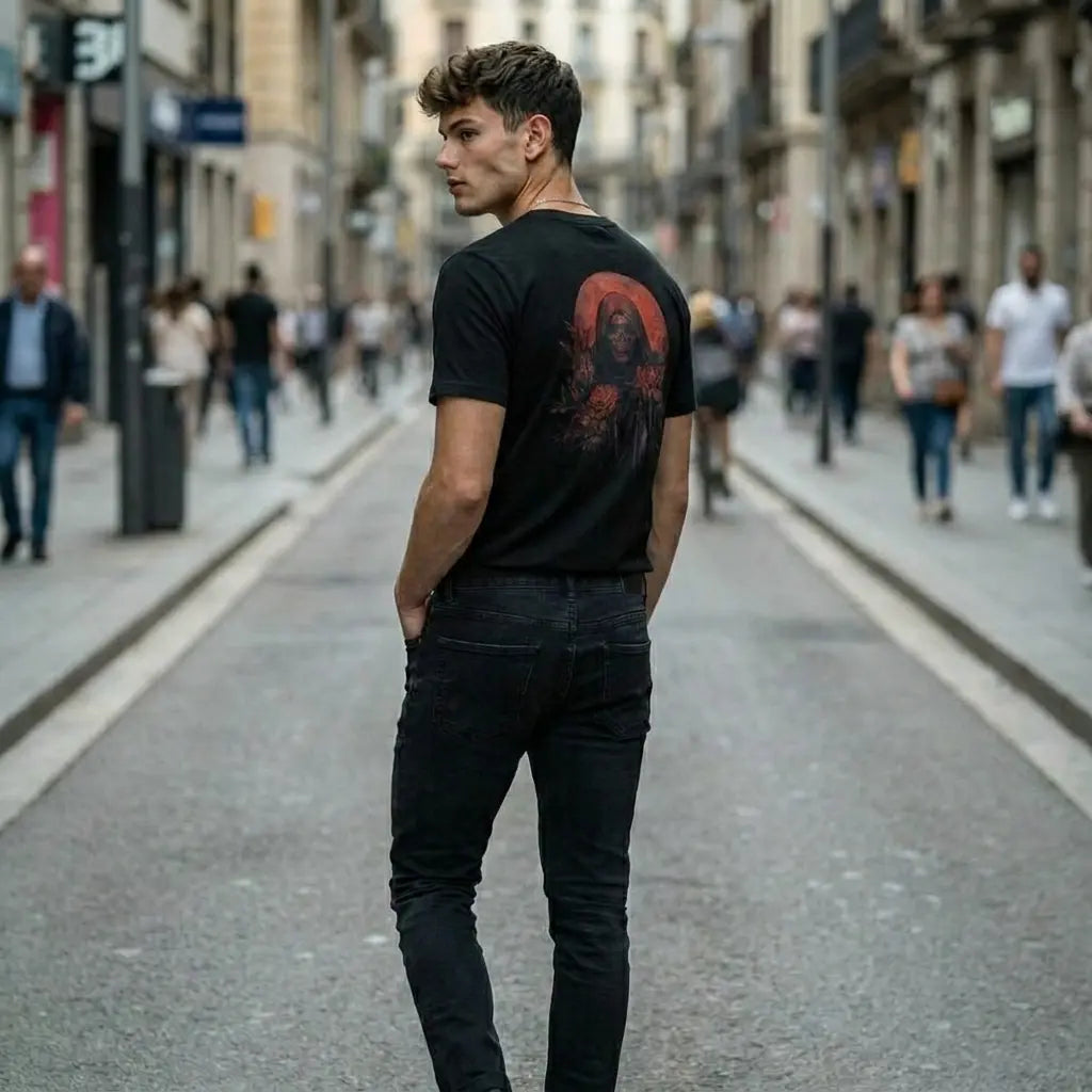 Grim Reaper T-Shirt worn by man in the street