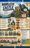Infographic about Harlech Castle with text, images, and a castle illustration.