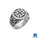Knights Templar cross ring in polished 316L stainless steel with Maltese cross raised against black resin face and matching shoulder detail