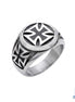 Knights Templar cross ring in polished 316L stainless steel with Maltese cross raised against black resin face and matching shoulder detail