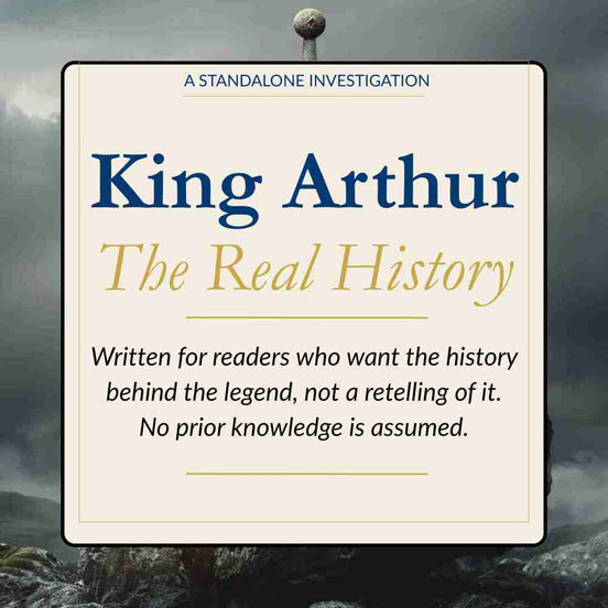 Book cover of 'King Arthur: The Real History' with a stonehenge background