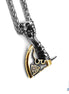 Viking axe pendant necklace in gold-tone 316L stainless steel with Valknut symbol etched into the blade, on a 60cm chain