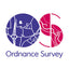 Ordnance Survey logo with blue and red circular designs on a white background