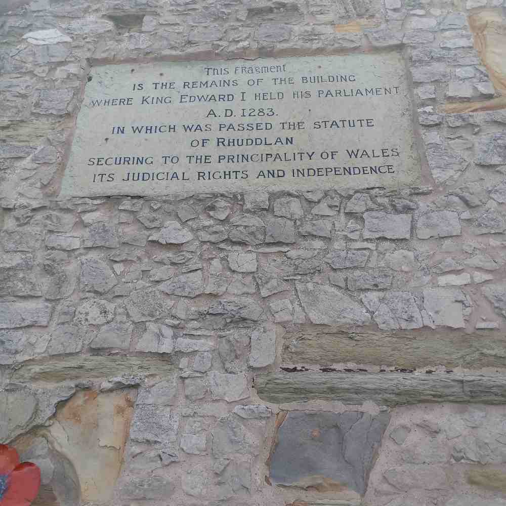 Inscribed stone on Parliament House, Rhuddlan, claiming Edward I held his parliament there in 1283