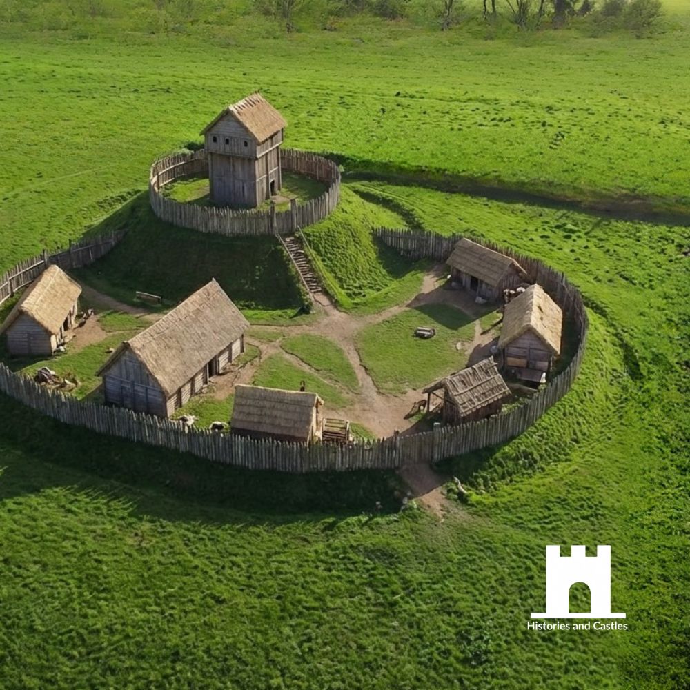 illustration of Prestatyn castle, a motte and bailey reconstruction