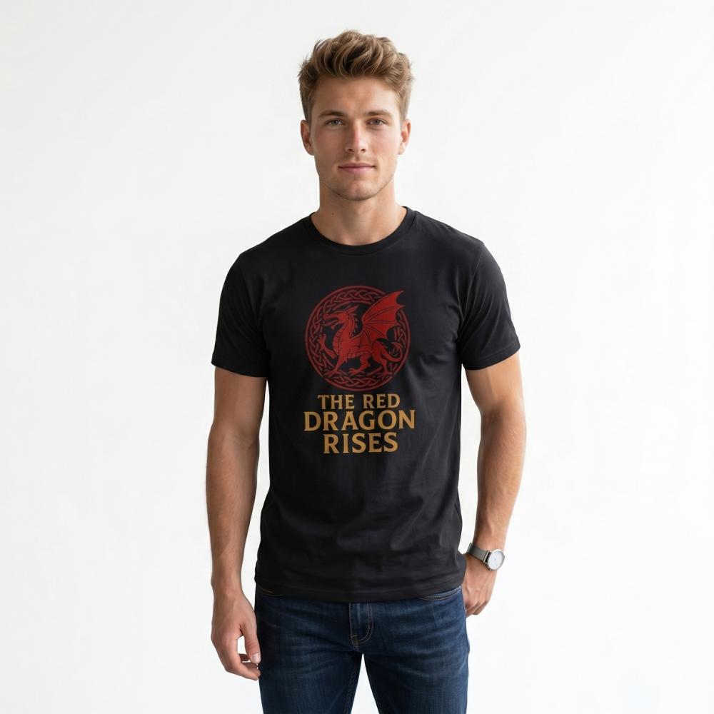 The Red Dragon Rises Welsh T-Shirt | Celtic Knotwork T-Shirt
