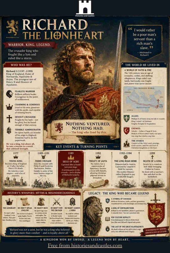 Infographic about Richard the Lionheart with historical details and illustrations.