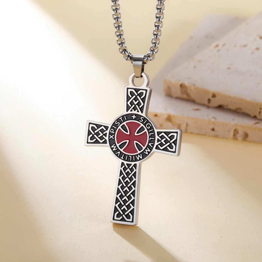 Knights Templar Sigillum Seal Cross Pendant Necklace