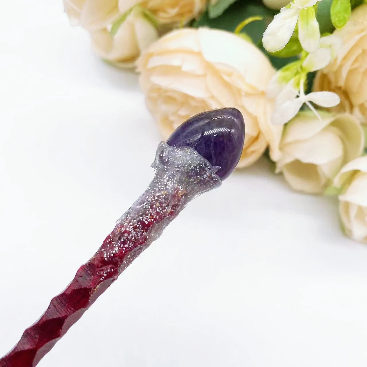 Natural Crystal Healing Wand – 19cm Polished Quartz Point Amethyst Wand Amethyst