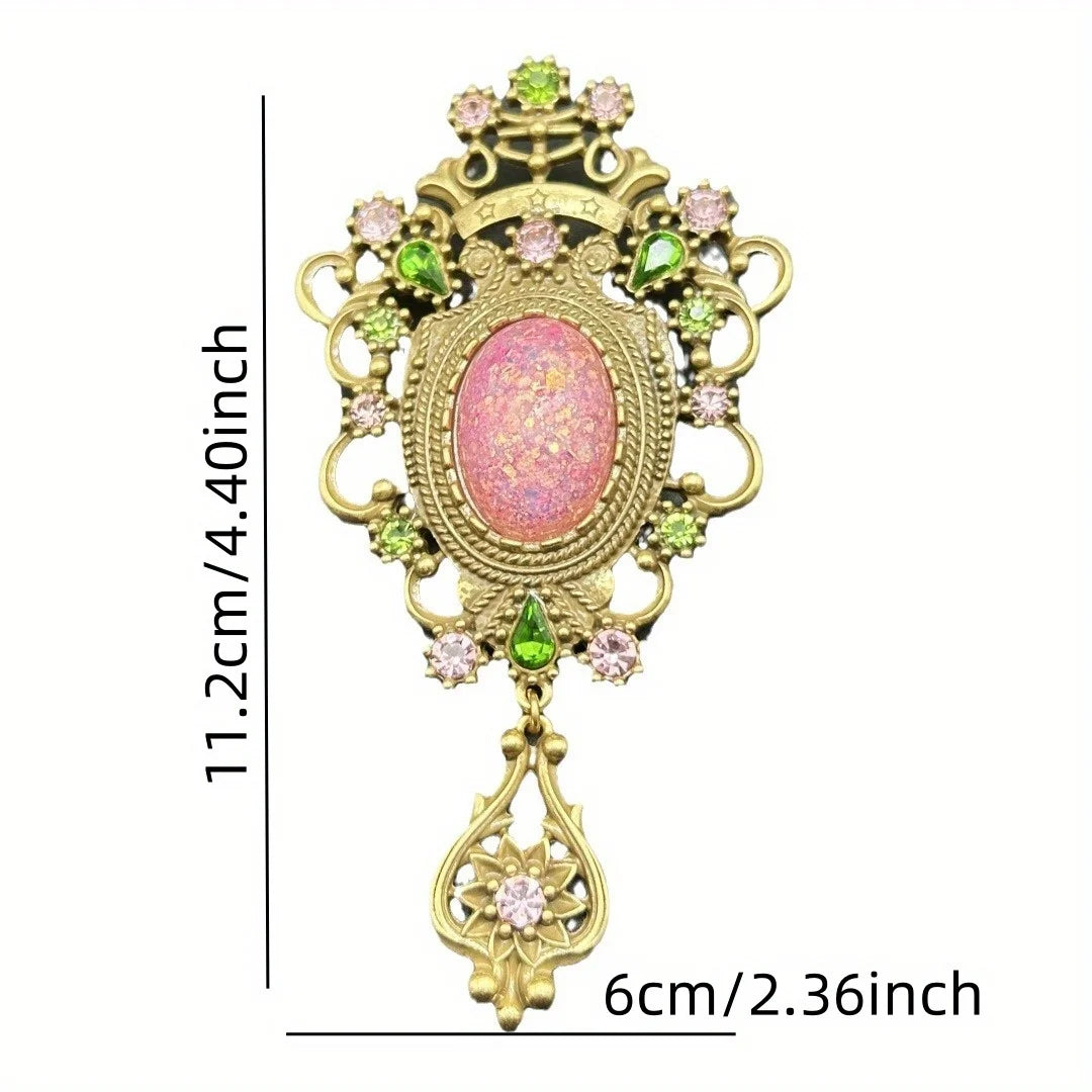 Vintage Baroque Palace Brooch | Large Pink Gemstone & Crystal Statement Pin Brooch