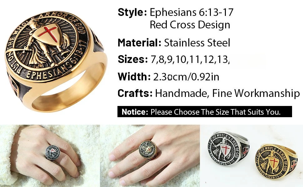 "Armor of God" Ephesians 6:13-17 Templar Ring Ring