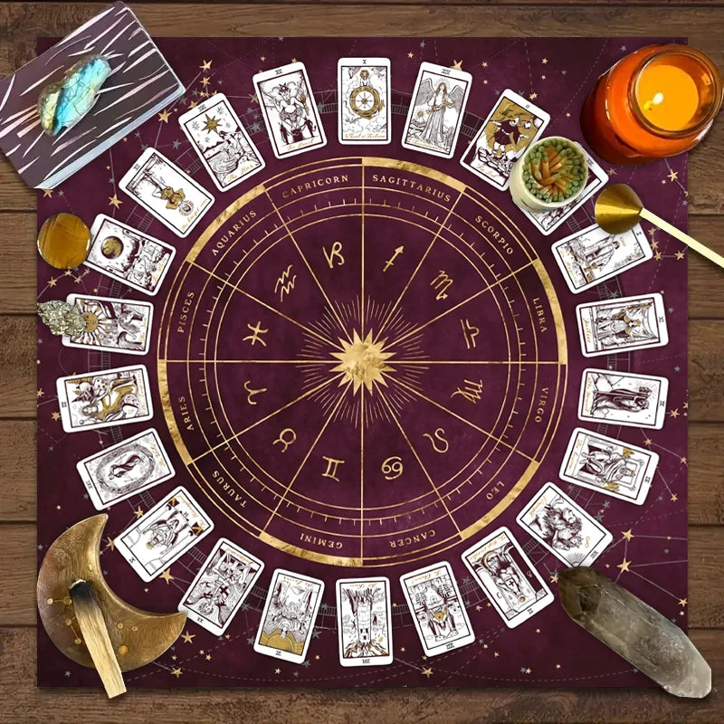 Zodiac Astrology Ritual Tablecloth: The Ultimate Altar Accessory Ruby Red Tarot Cards Ruby Red