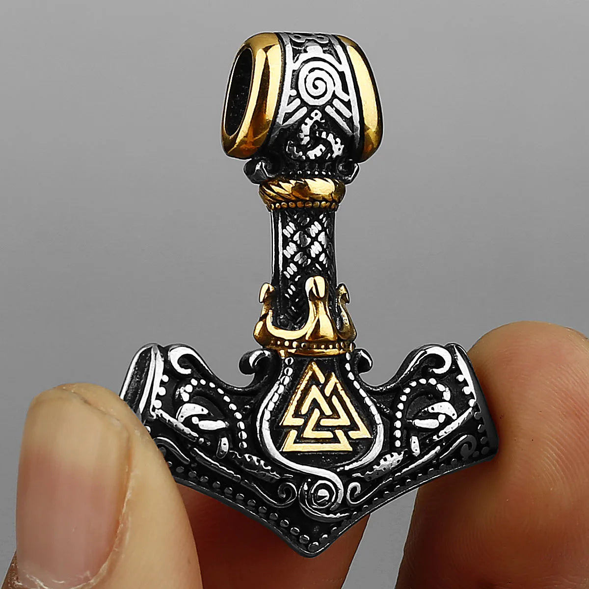Thor’s Hammer Valknut Pendant | 316L Stainless Steel Norse Jewellery Gold Jewellery Gold