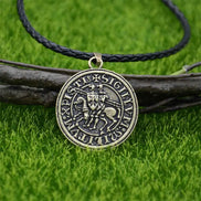 Knights Templar On Horse Pendant Mens Jewelry Vintage Punk Necklace Viking Accessories Dropshipping Leather Chain Bronze