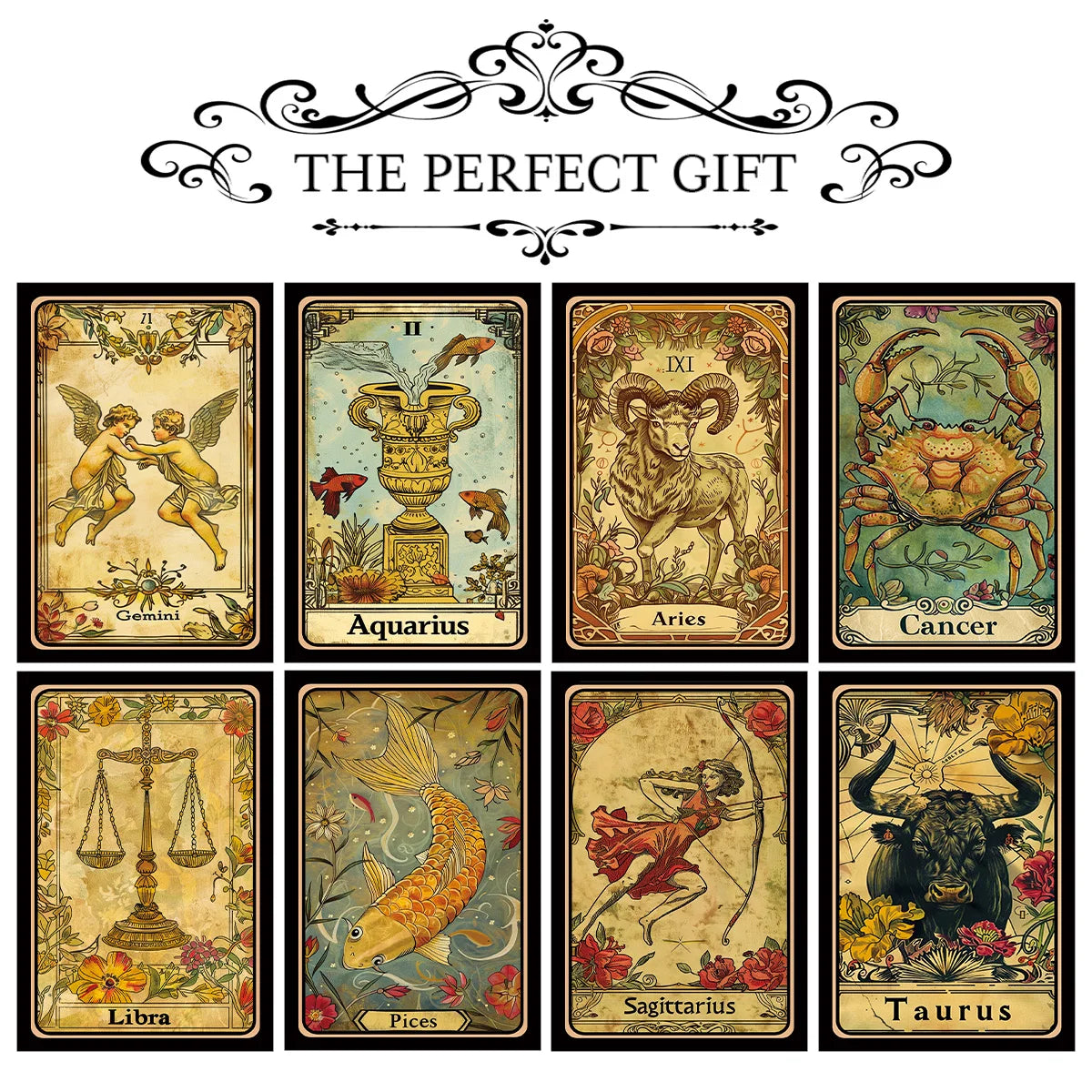 Vintage Zodiac Postcard Set: 12-Piece Antique Astrology Collection Tarot Cards