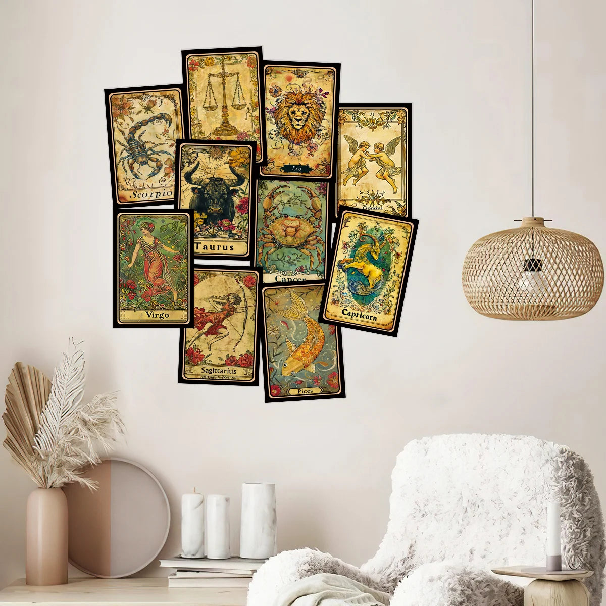 Vintage Zodiac Postcard Set: 12-Piece Antique Astrology Collection Tarot Cards