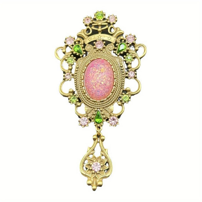 Vintage Baroque Palace Brooch | Large Pink Gemstone & Crystal Statement Pin Brooch