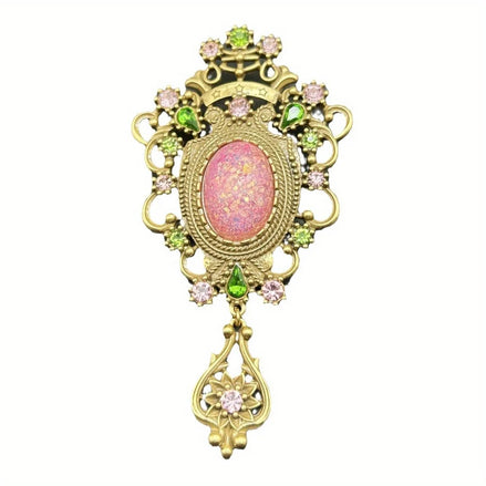 Vintage Baroque Palace Brooch | Large Pink Gemstone & Crystal Statement Pin Brooch