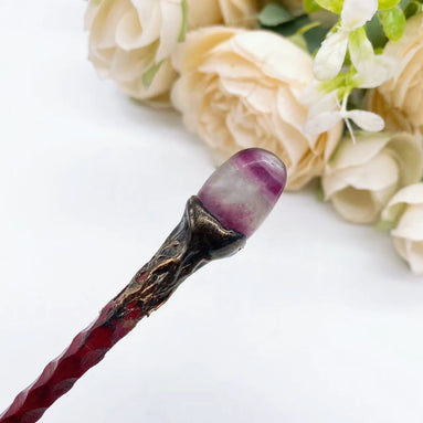 Natural Crystal Healing Wand – 19cm Polished Quartz Point Fluorite