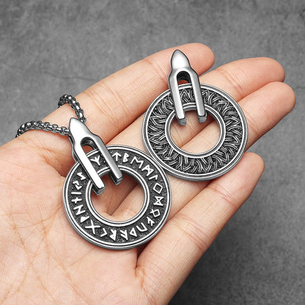 Large Elder Futhark Rune Viking Pendant | Stainless Steel Viking Necklace for Men Necklace
