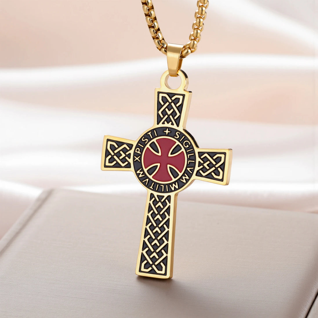 Knights Templar Sigillum Seal Cross Pendant Necklace