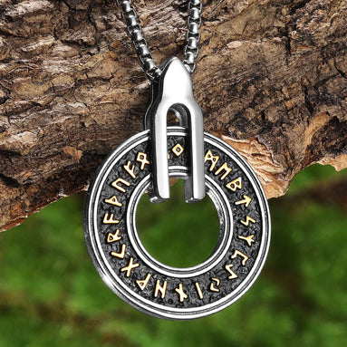 Large Elder Futhark Rune Viking Pendant | Stainless Steel Viking Necklace for Men Necklace