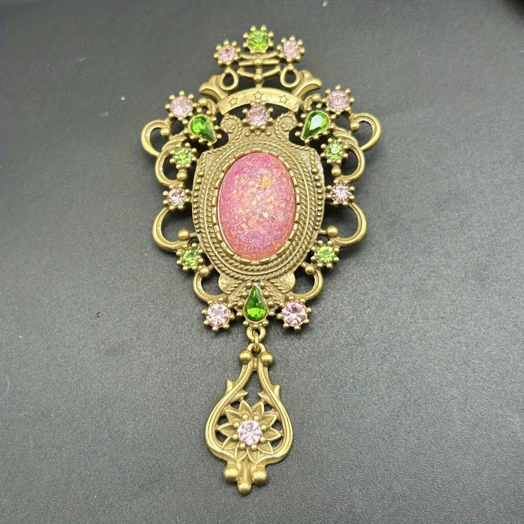 Vintage Baroque Palace Brooch | Large Pink Gemstone & Crystal Statement Pin Brooch