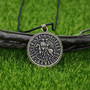Knights Templar On Horse Pendant Mens Jewelry Vintage Punk Necklace Viking Accessories Dropshipping Wax Chain Bronze