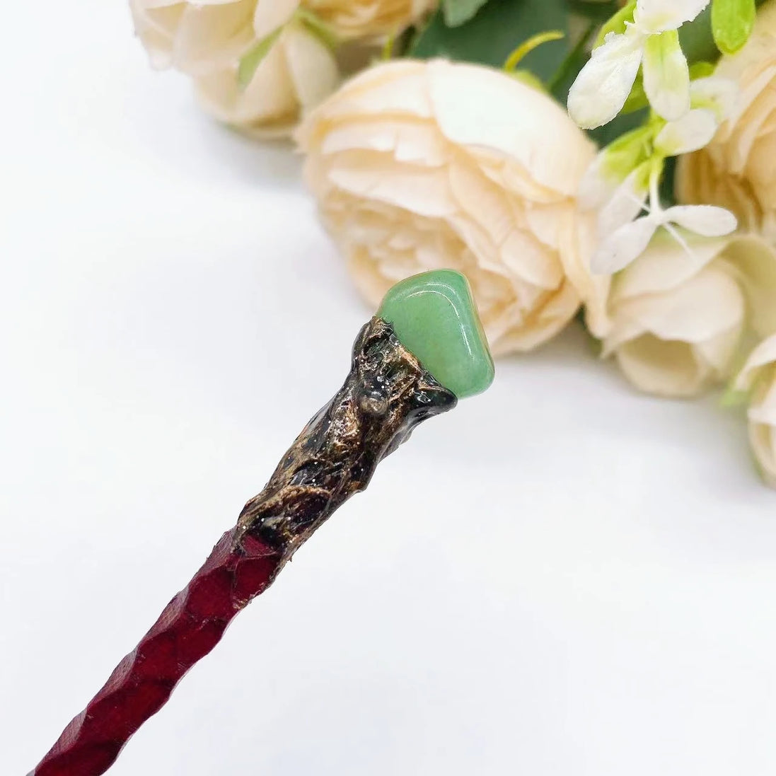 Natural Crystal Healing Wand – 19cm Polished Quartz Point Green Aventurine