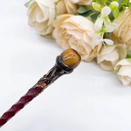 Natural Crystal Healing Wand – 19cm Polished Quartz Point Tiger Eye Stone