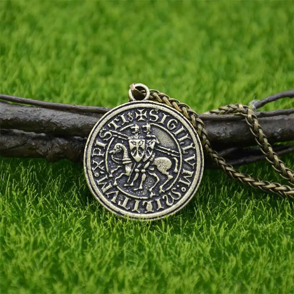 Knights Templar On Horse Pendant Mens Jewelry Vintage Punk Necklace Viking Accessories Dropshipping Metal Chain Bronze