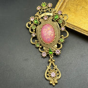 Vintage Baroque Palace Brooch | Large Pink Gemstone & Crystal Statement Pin Brooch