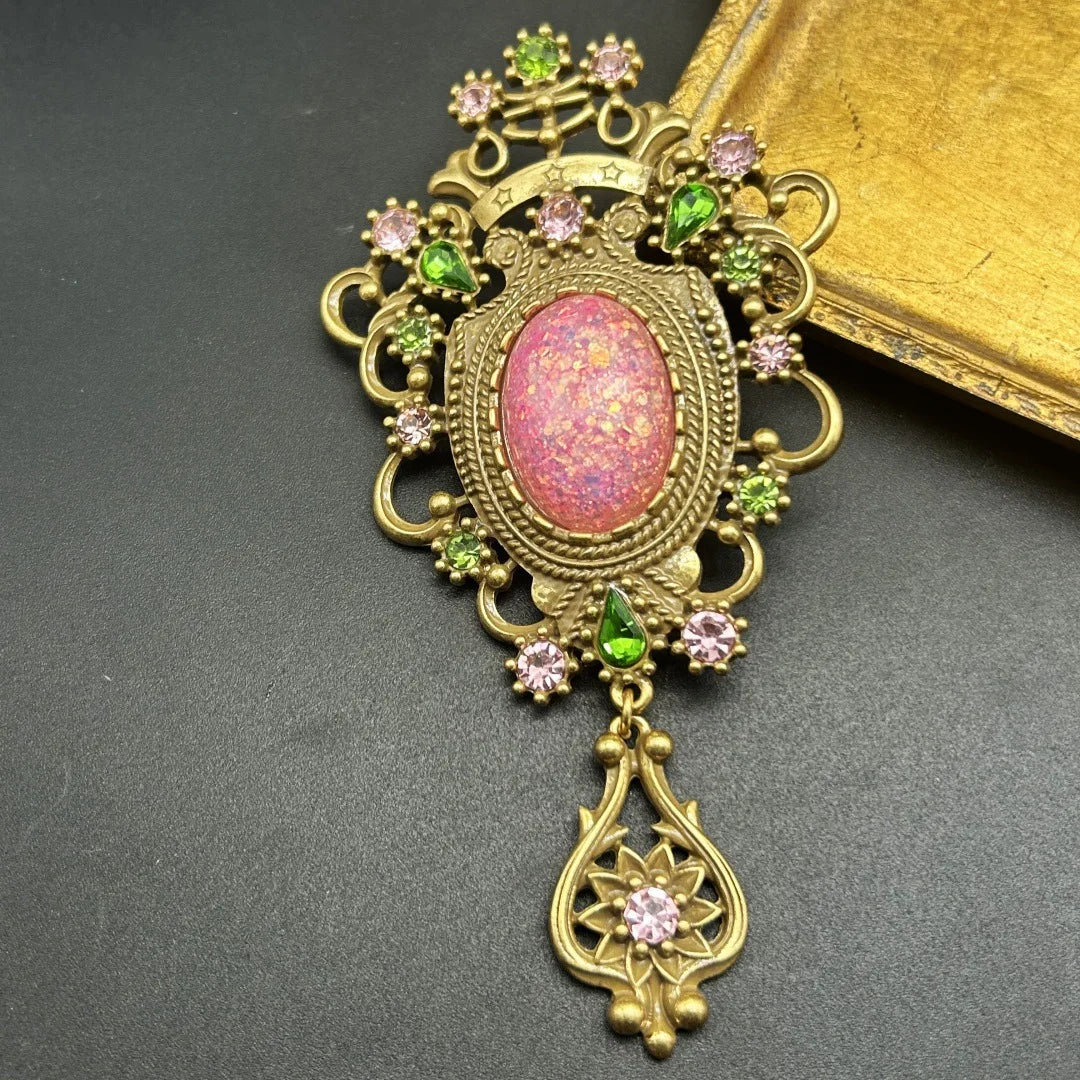 Vintage Baroque Palace Brooch | Large Pink Gemstone & Crystal Statement Pin Brooch