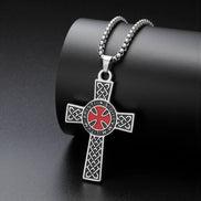 Knights Templar Sigillum Seal Cross Pendant Steel Color Necklace