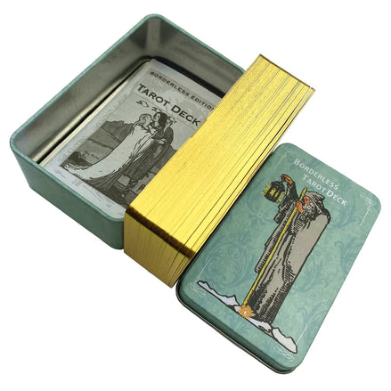 Metal Box Gilded Tarot Deck – Classic Rider–Waite–Smith Cards Gold