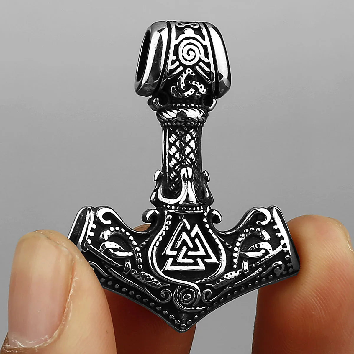 Thor’s Hammer Valknut Pendant | 316L Stainless Steel Norse Jewellery Silver Jewellery Silver