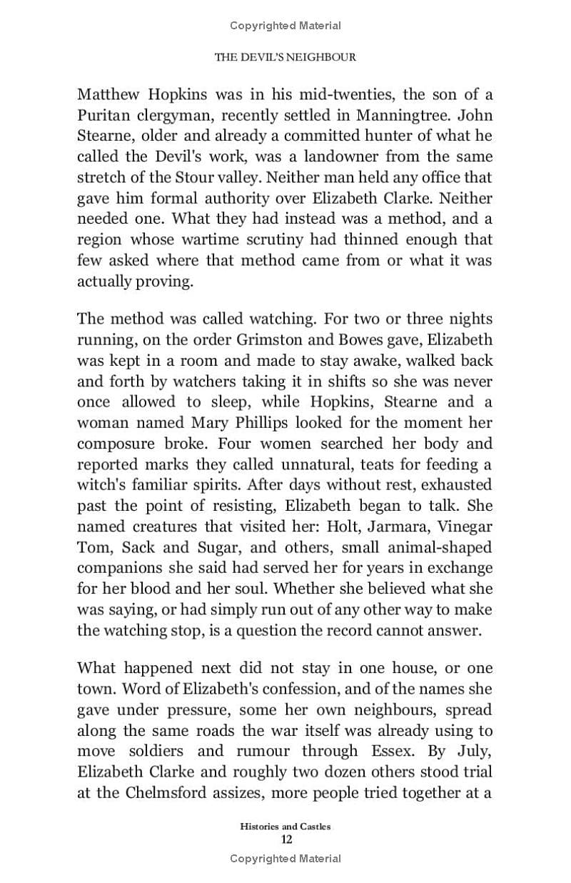 A scanned book page showing printed text from a historical novel, with the title 'The Devil's Engineer' visible at the top from the book 'The Devil's Neighbours' by Simon A. Williams.