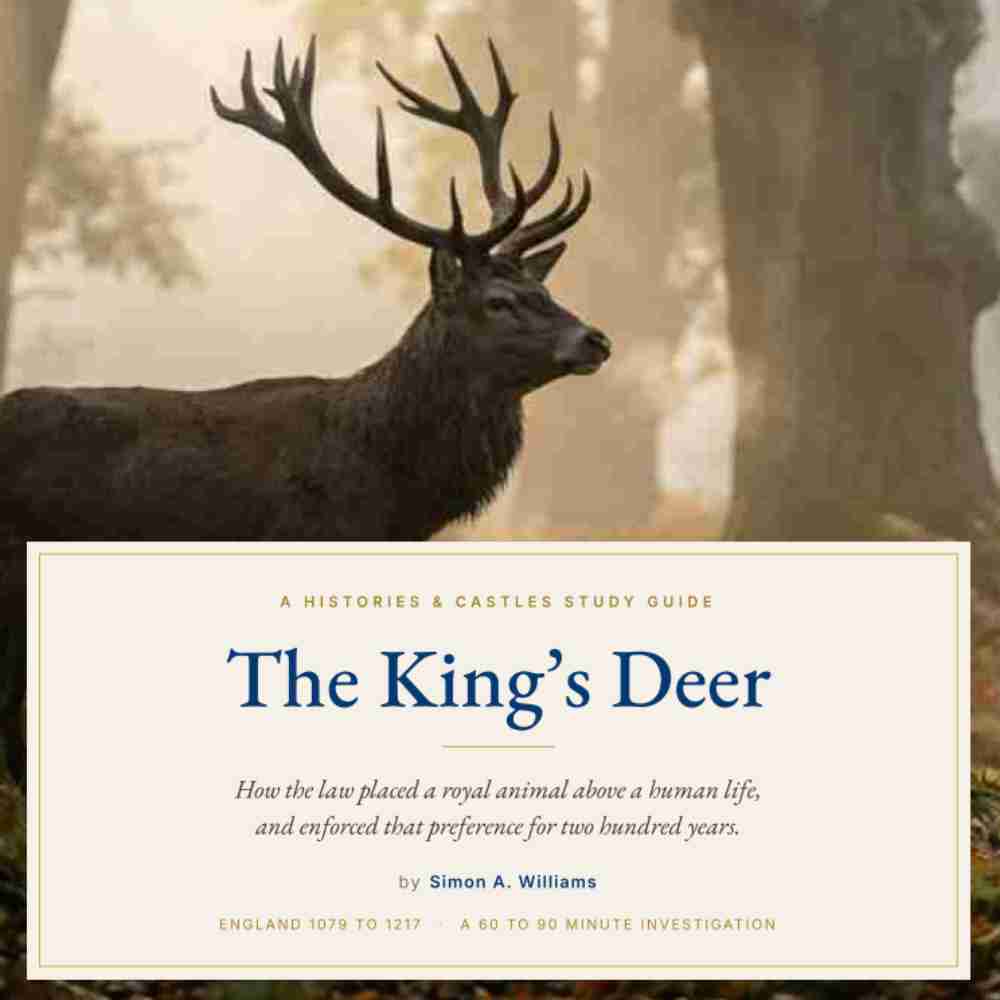Book cover of 'The King's Deer' with a deer in a forest setting