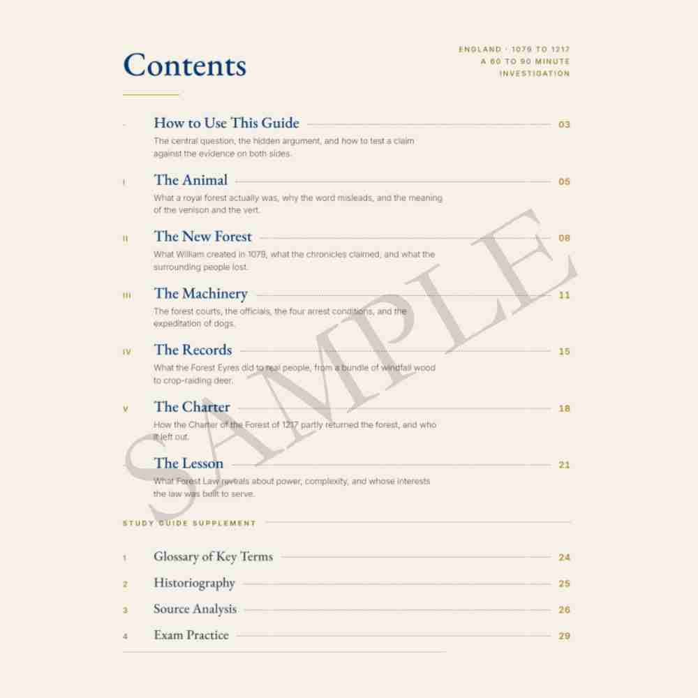 Table of contents for a guide on England from 1078 to 1352, with chapter headings and page numbers.