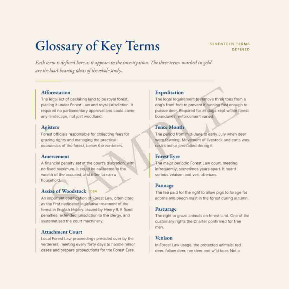 Glossary of key terms related to forest law on a white background