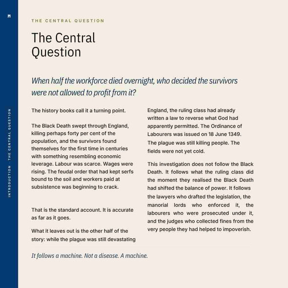 Text document with the title 'The Central Question' on a white background
